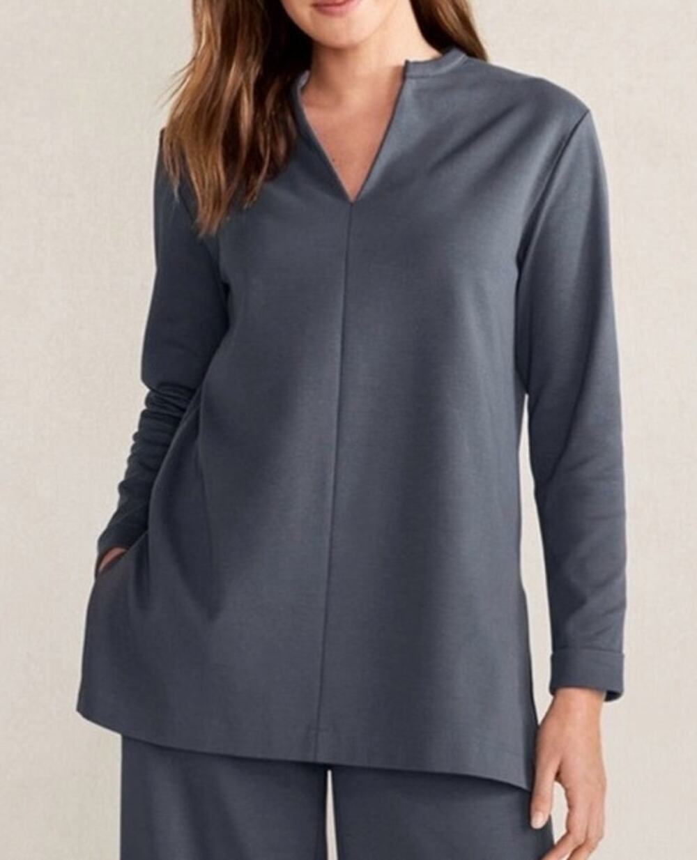 Haven Well Within Organic Cotton Tunic Top Blue Gray Coastal Minimalist M